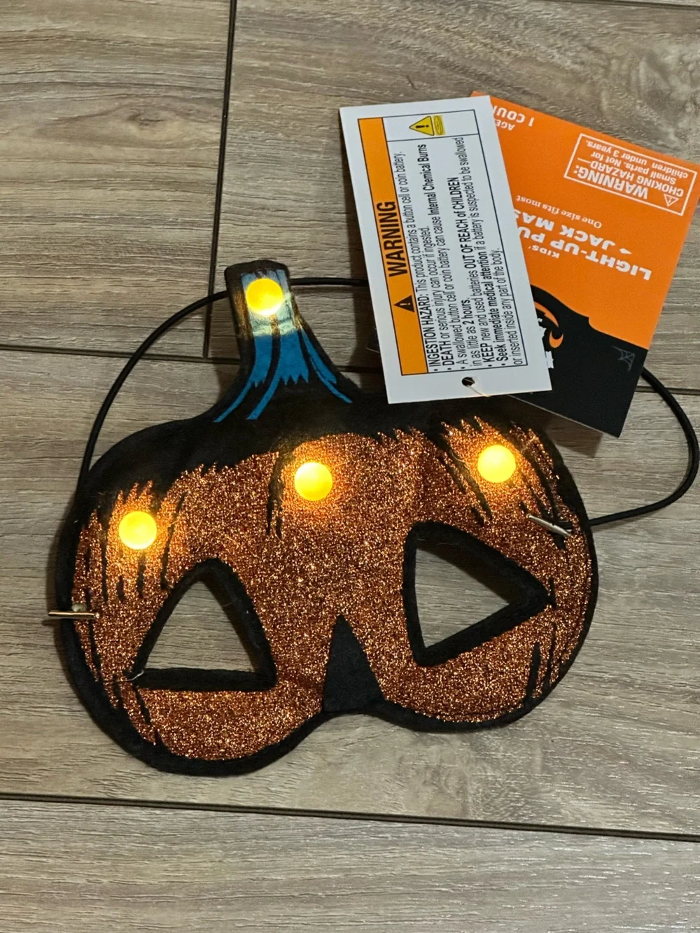 Kids light up Glitter Pumpkin Eye Mask - Orange & Black Halloween Accessory